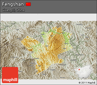 Physical 3D Map of Fengshan, semi-desaturated
