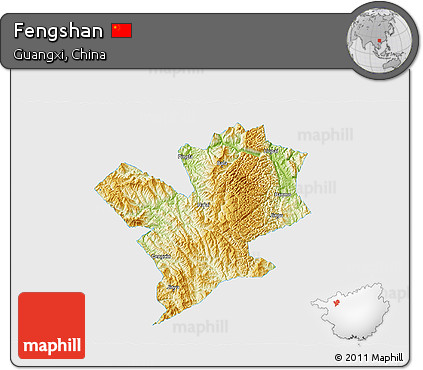 Physical 3D Map of Fengshan, single color outside