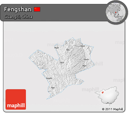 Silver Style 3D Map of Fengshan, single color outside