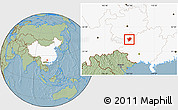 Savanna Style Location Map of Fengshan, highlighted country, hill shading