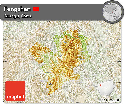 Physical Map of Fengshan, lighten