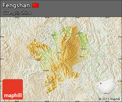 Physical Map of Fengshan, lighten