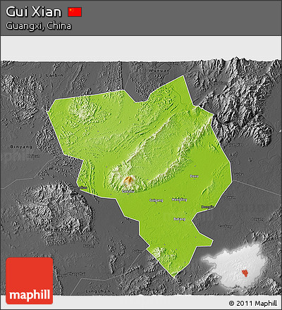 Physical 3D Map of Gui Xian, darken, desaturated