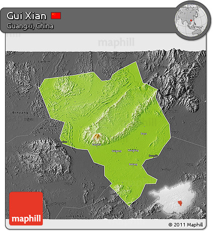 Physical 3D Map of Gui Xian, darken, desaturated