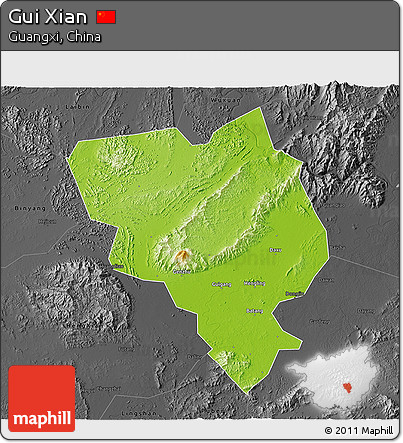 Physical 3D Map of Gui Xian, darken, desaturated