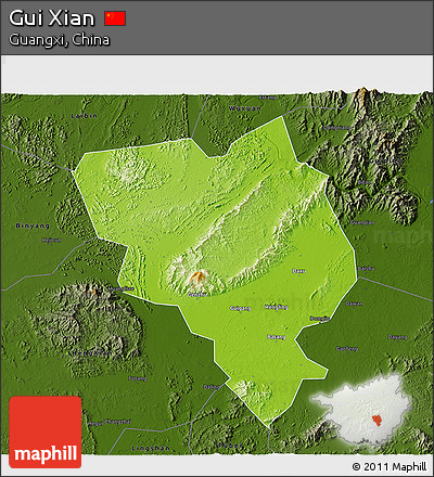 Physical 3D Map of Gui Xian, darken