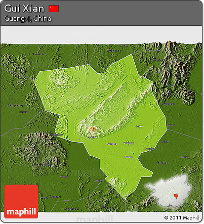 Physical 3D Map of Gui Xian, darken