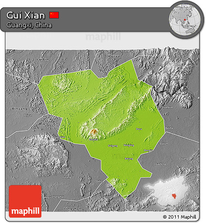 Physical 3D Map of Gui Xian, desaturated
