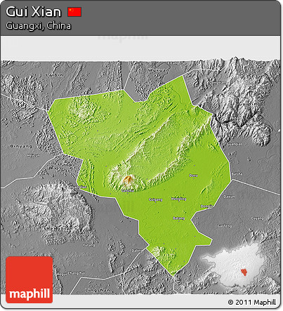 Physical 3D Map of Gui Xian, desaturated