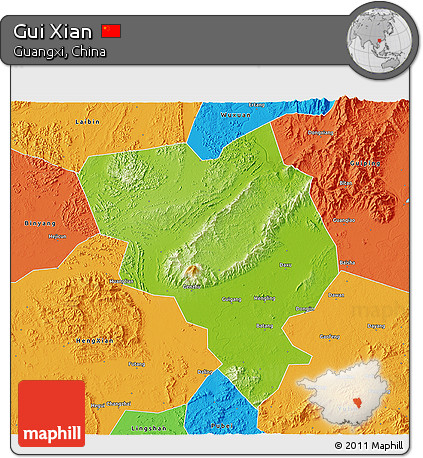 Physical 3D Map of Gui Xian, political outside