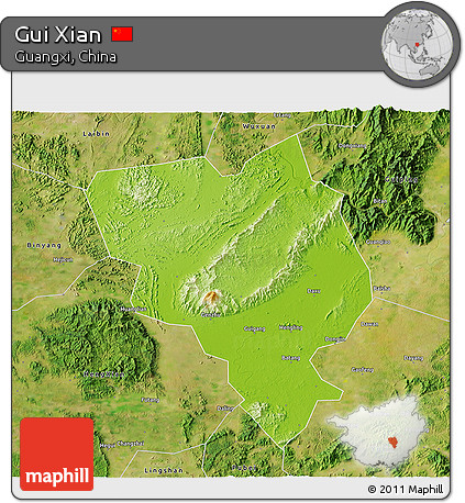 Physical 3D Map of Gui Xian, satellite outside