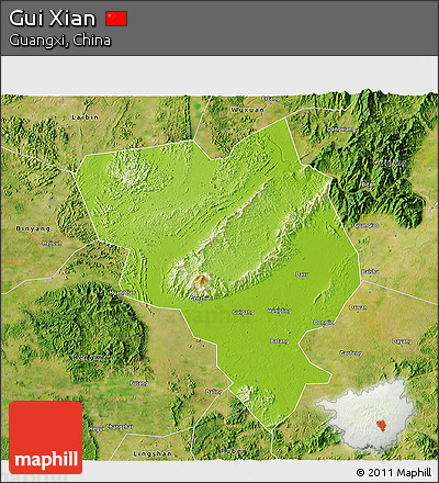 Physical 3D Map of Gui Xian, satellite outside