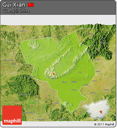 Physical 3D Map of Gui Xian, satellite outside