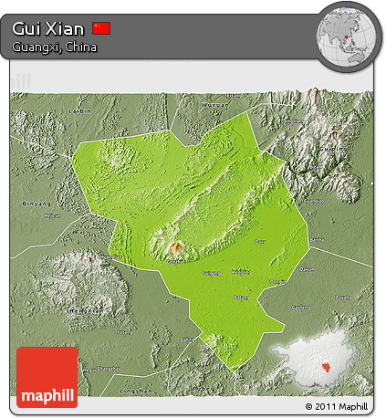 Physical 3D Map of Gui Xian, semi-desaturated