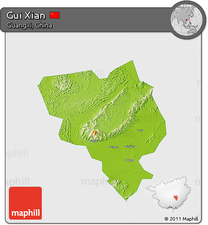 Physical 3D Map of Gui Xian, single color outside