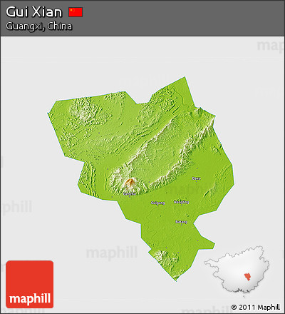Physical 3D Map of Gui Xian, single color outside