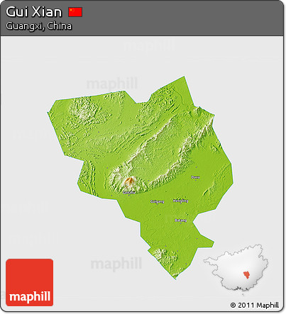 Physical 3D Map of Gui Xian, single color outside