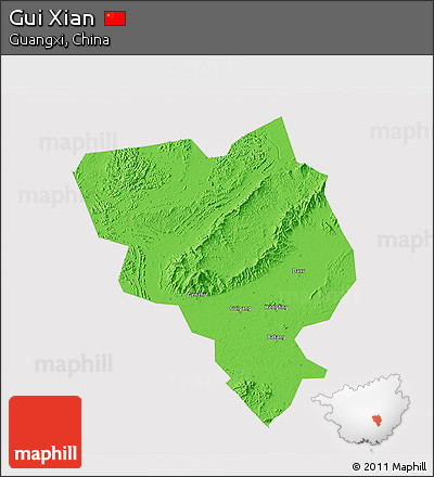 Political 3D Map of Gui Xian, cropped outside