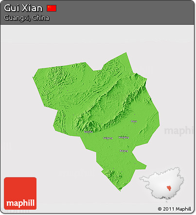 Political 3D Map of Gui Xian, cropped outside