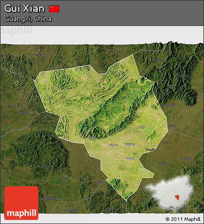 Satellite 3D Map of Gui Xian, darken