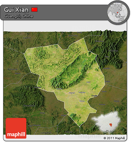 Satellite 3D Map of Gui Xian, darken