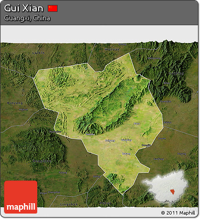 Satellite 3D Map of Gui Xian, darken