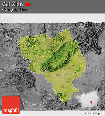 Satellite 3D Map of Gui Xian, desaturated