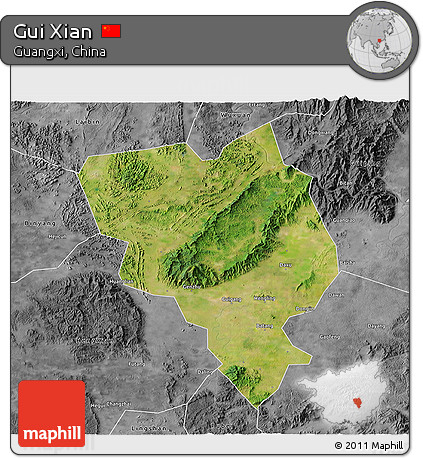 Satellite 3D Map of Gui Xian, desaturated