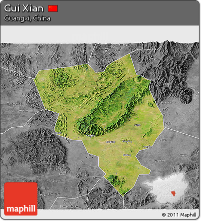 Satellite 3D Map of Gui Xian, desaturated