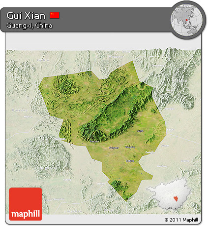 Satellite 3D Map of Gui Xian, lighten