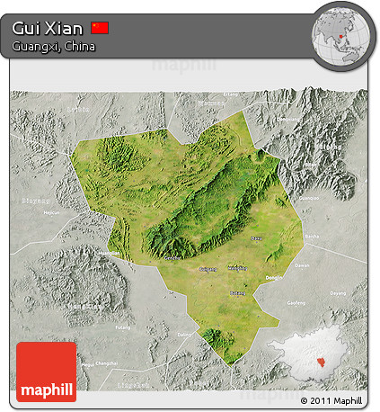Satellite 3D Map of Gui Xian, lighten, semi-desaturated