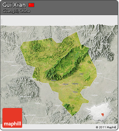 Satellite 3D Map of Gui Xian, lighten, semi-desaturated