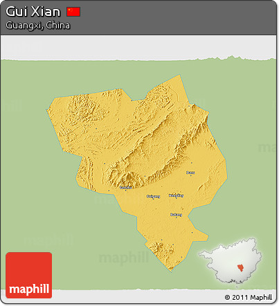 Savanna Style 3D Map of Gui Xian, single color outside