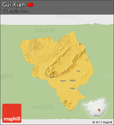 Savanna Style 3D Map of Gui Xian, single color outside