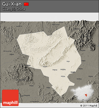 Shaded Relief 3D Map of Gui Xian, darken
