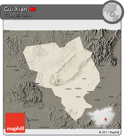 Shaded Relief 3D Map of Gui Xian, darken