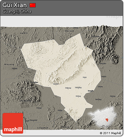 Shaded Relief 3D Map of Gui Xian, darken