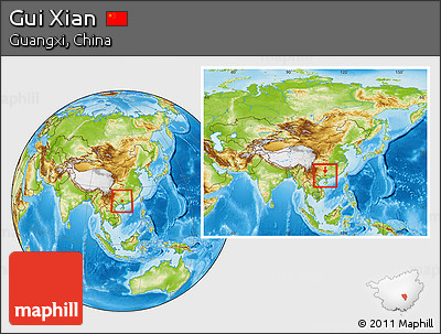 Physical Location Map of Gui Xian, within the entire country