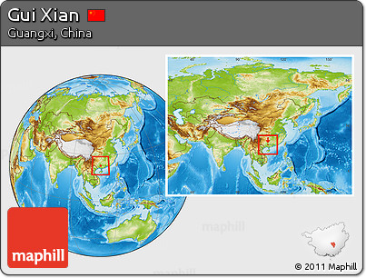 Physical Location Map of Gui Xian, within the entire country