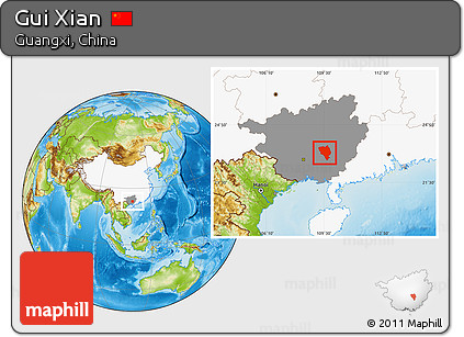 Physical Location Map of Gui Xian, highlighted country, highlighted parent region