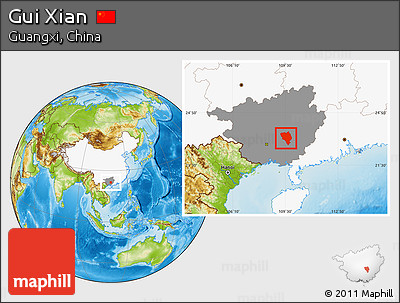 Physical Location Map of Gui Xian, highlighted country, highlighted parent region