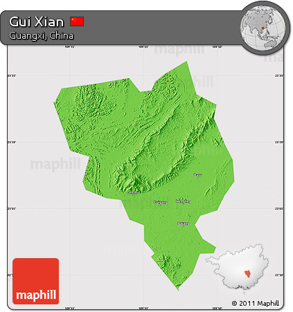 Political Map of Gui Xian, cropped outside