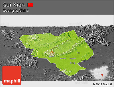 Physical Panoramic Map of Gui Xian, darken, desaturated
