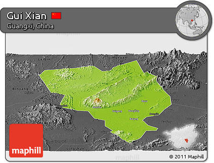 Physical Panoramic Map of Gui Xian, darken, desaturated