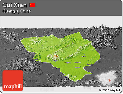 Physical Panoramic Map of Gui Xian, darken, desaturated