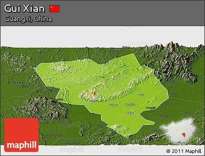Physical Panoramic Map of Gui Xian, darken