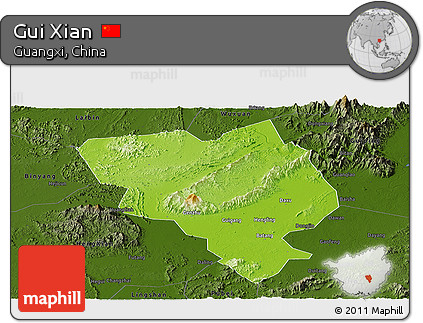 Physical Panoramic Map of Gui Xian, darken
