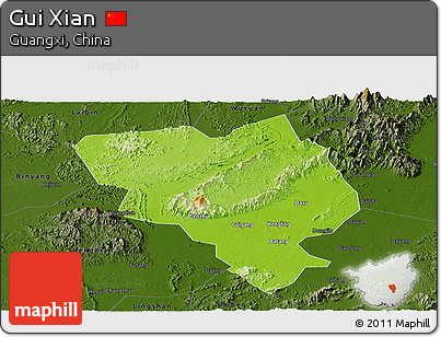 Physical Panoramic Map of Gui Xian, darken