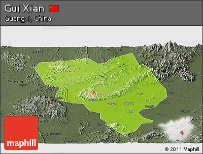 Physical Panoramic Map of Gui Xian, darken, semi-desaturated