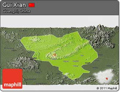 Physical Panoramic Map of Gui Xian, darken, semi-desaturated